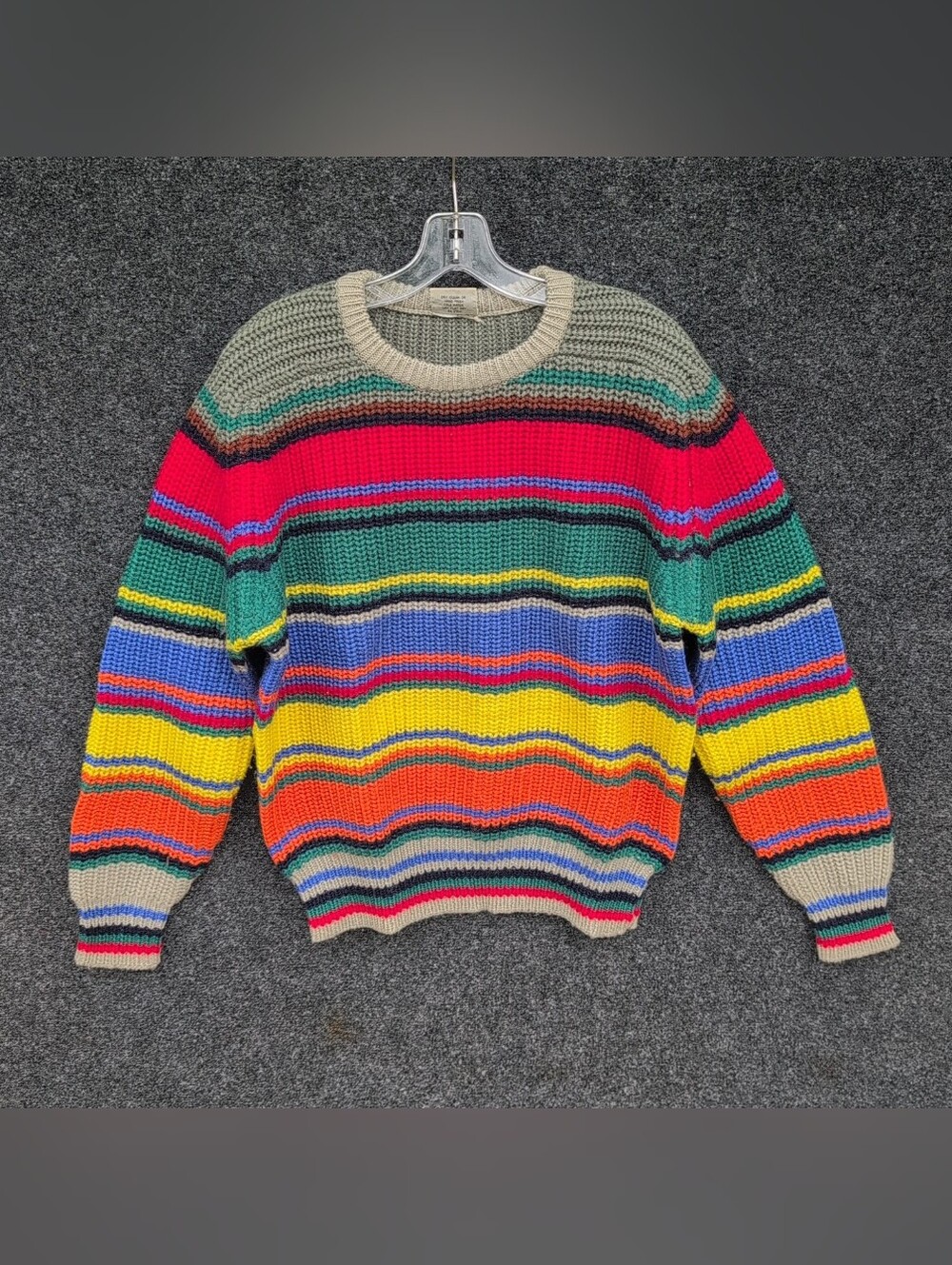 Vintage Bert Pulitzer Sweater Mens Large Multi Color Striped Wool Knit Fisherman - Picture 2 of 8